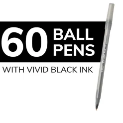 BIC Round Stic Ballpoint Pens, Medium Point, 1.0 mm, Translucent Barrel, Black Ink, Pack Of 60 Pens