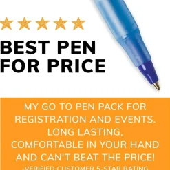 BIC Round Stic Ballpoint Pens, Medium Point, 1.0 mm, Translucent Barrel, Blue Ink, Box Of 60