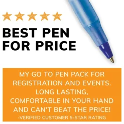 BIC Round Stic Ballpoint Pens, Medium Point, 1.0 mm, Translucent Barrel, Blue Ink, Box Of 60