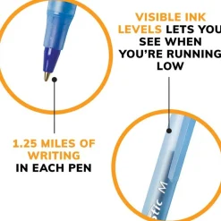 BIC Round Stic Ballpoint Pens, Medium Point, 1.0 mm, Translucent Barrel, Blue Ink, Box Of 60
