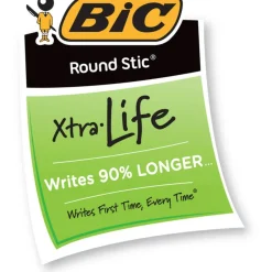 BIC Round Stic Ballpoint Pens, Medium Point, 1.0 mm, Translucent Barrel, Blue Ink, Pack Of 12