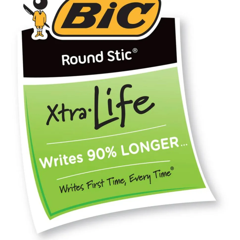 BIC Round Stic Ballpoint Pens, Medium Point, 1.0 mm, Translucent Barrel, Blue Ink, Pack Of 12