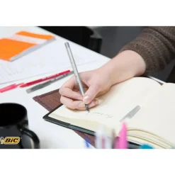 BIC Round Stic Ballpoint Pens, Medium Point, 1.0 mm, Translucent Barrel, Blue Ink, Pack Of 12