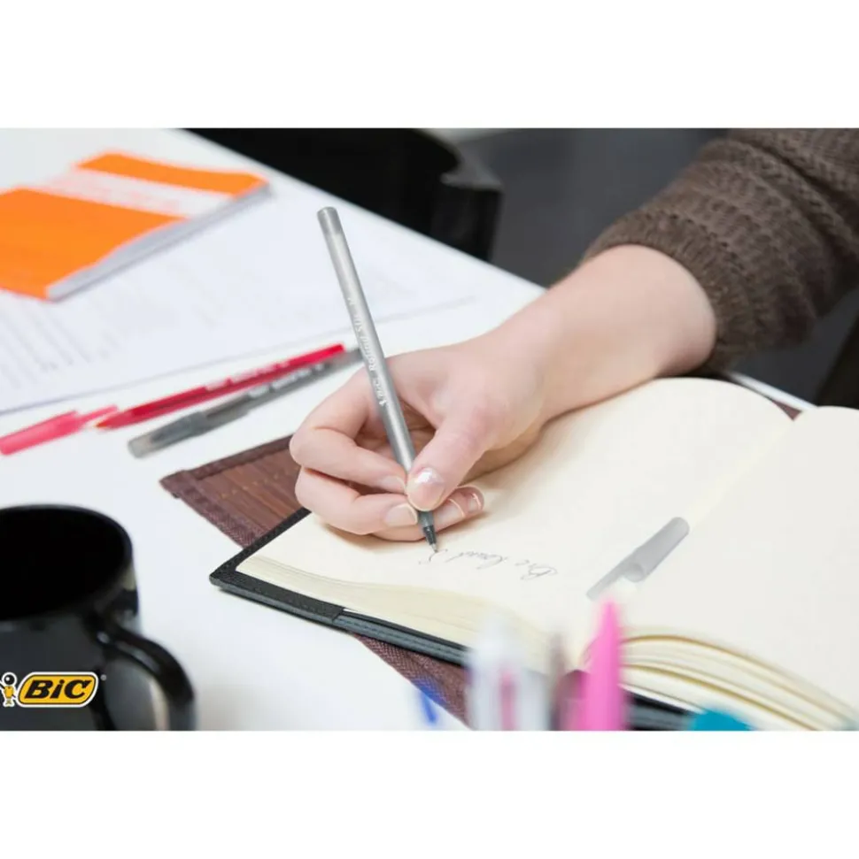 BIC Round Stic Ballpoint Pens, Medium Point, 1.0 mm, Translucent Barrel, Blue Ink, Pack Of 12