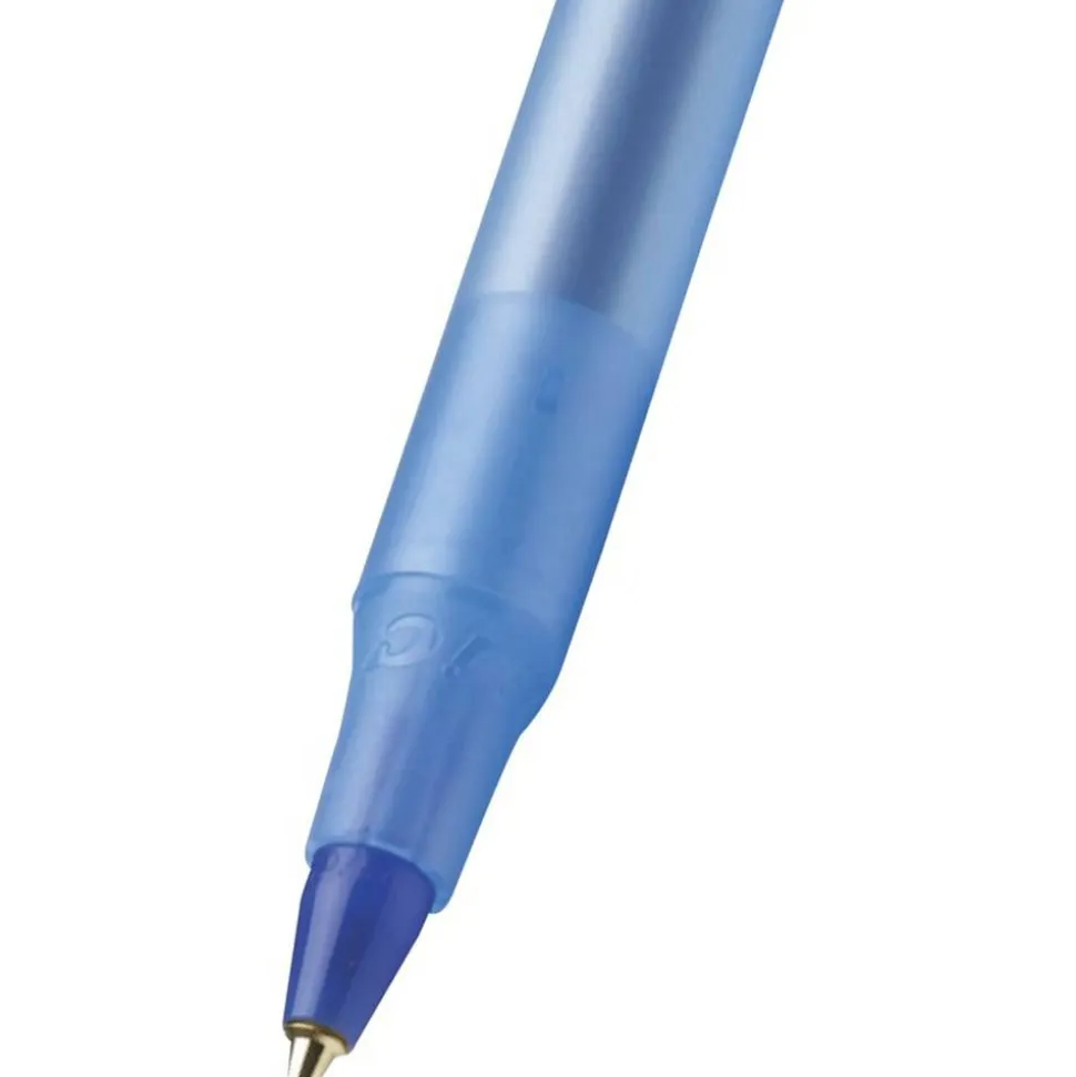 BIC Round Stic Ballpoint Pens, Medium Point, 1.0 mm, Translucent Barrel, Blue Ink, Pack Of 12