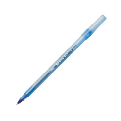 BIC Round Stic Ballpoint Pens, Medium Point, 1.0 mm, Translucent Barrel, Blue Ink, Pack Of 12