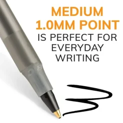 BIC Round Stic Ballpoint Pens, Medium Point, 1.0 mm, Translucent Barrels, Black Ink, Pack Of 144 Pens