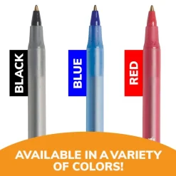 BIC Round Stic Ballpoint Pens, Medium Point, 1.0 mm, Translucent Barrel, Black Ink, Pack Of 12