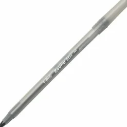 BIC Round Stic Ballpoint Pens, Medium Point, 1.0 mm, Translucent Barrel, Black Ink, Pack Of 12