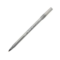 BIC Round Stic Ballpoint Pens, Medium Point, 1.0 mm, Translucent Barrel, Black Ink, Pack Of 12