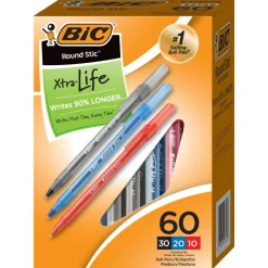 BIC Round Stic Xtra Life Ball Point Pen, Assorted