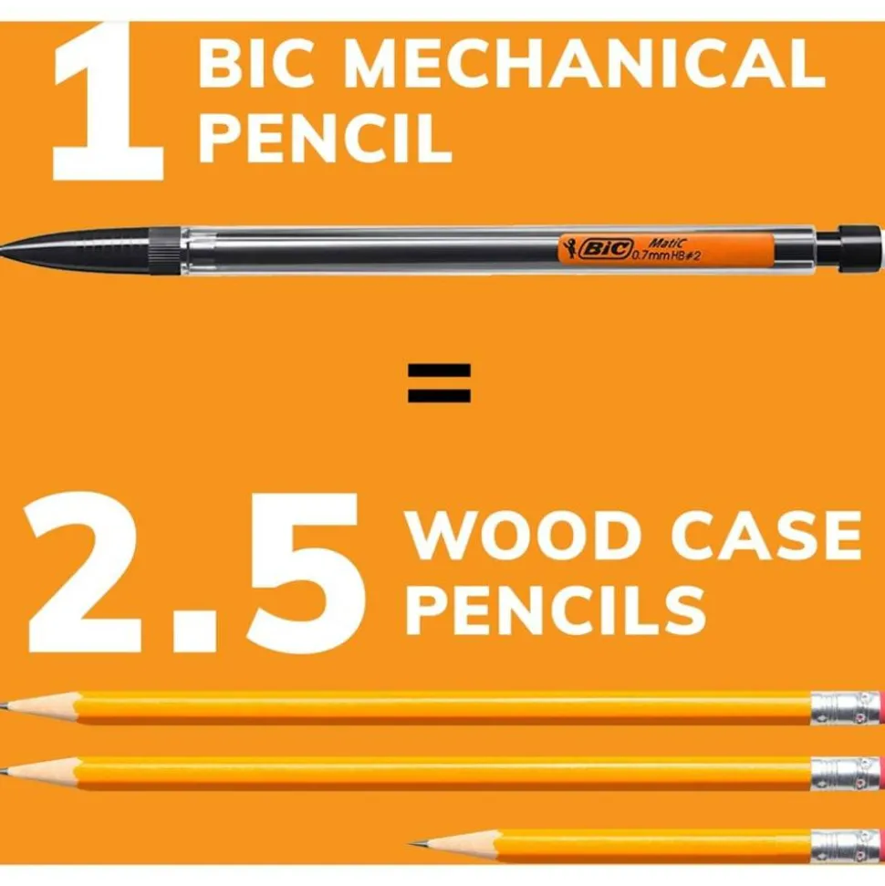 BIC Xtra Life Mechanical Pencils, 0.7 mm, #2 Lead, Clear Barrel, Pack Of 40 Pencils
