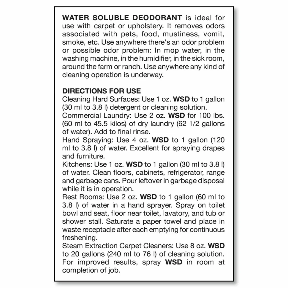 Big D Industries Water-Soluble Deodorant, Mountain Air, 1 gal Bottle, 4/Carton