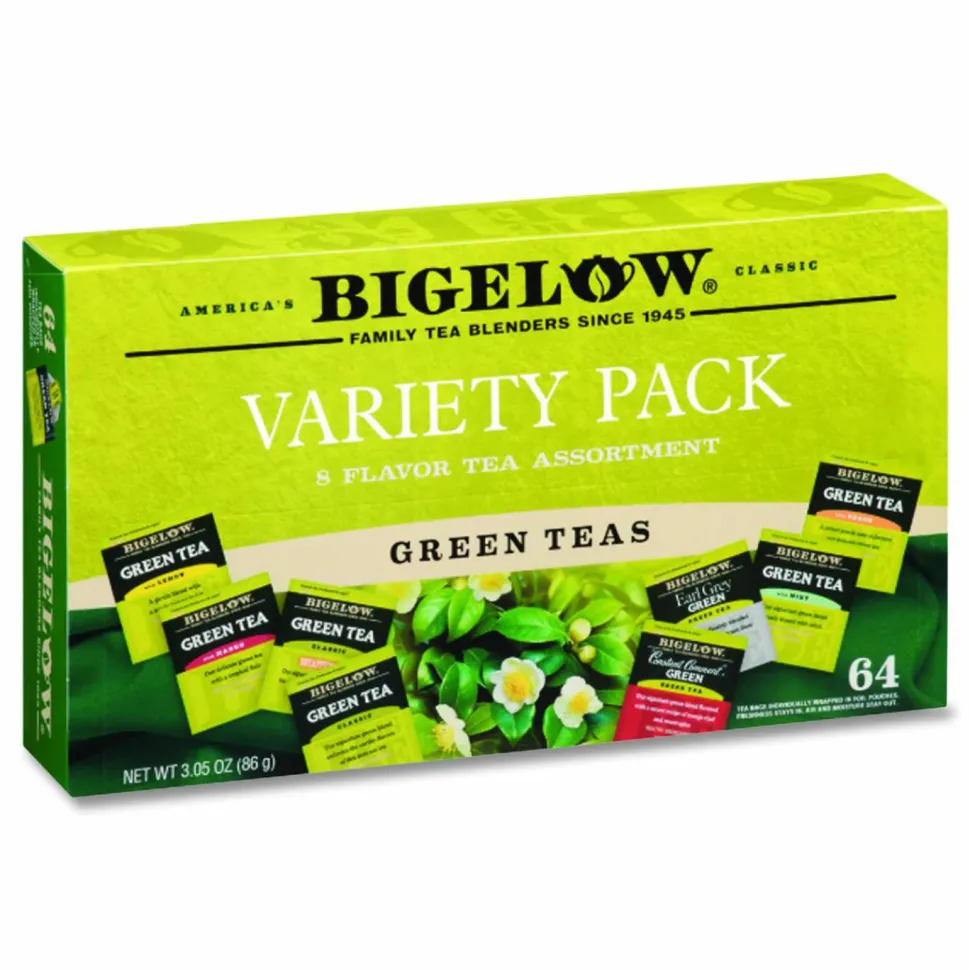 Bigelow Assorted Flavor Tray Pack Green Tea Bag - Green Tea - 64/Box - 6 / Carton