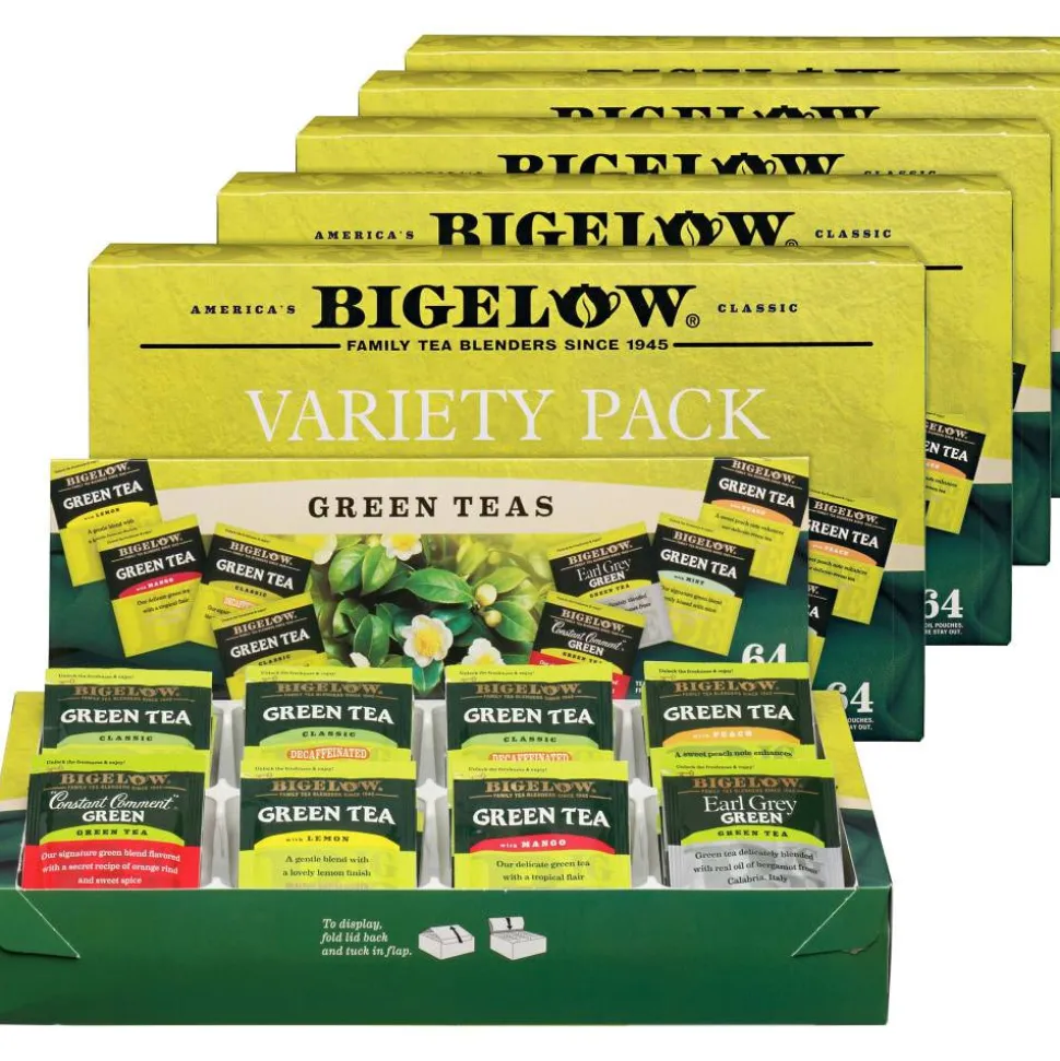 Bigelow Assorted Flavor Tray Pack Green Tea Bag - Green Tea - 64/Box - 6 / Carton