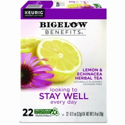 Bigelow Benefits Lemon and Echinacea Herbal K-Cup, 0.11 oz, 22/Box