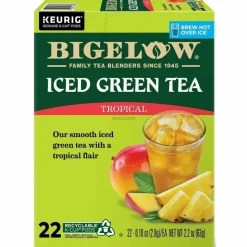 Bigelow Tropical Iced Green Tea K-Cup Pods, 0.10 Oz, Pack Of 22 Pods