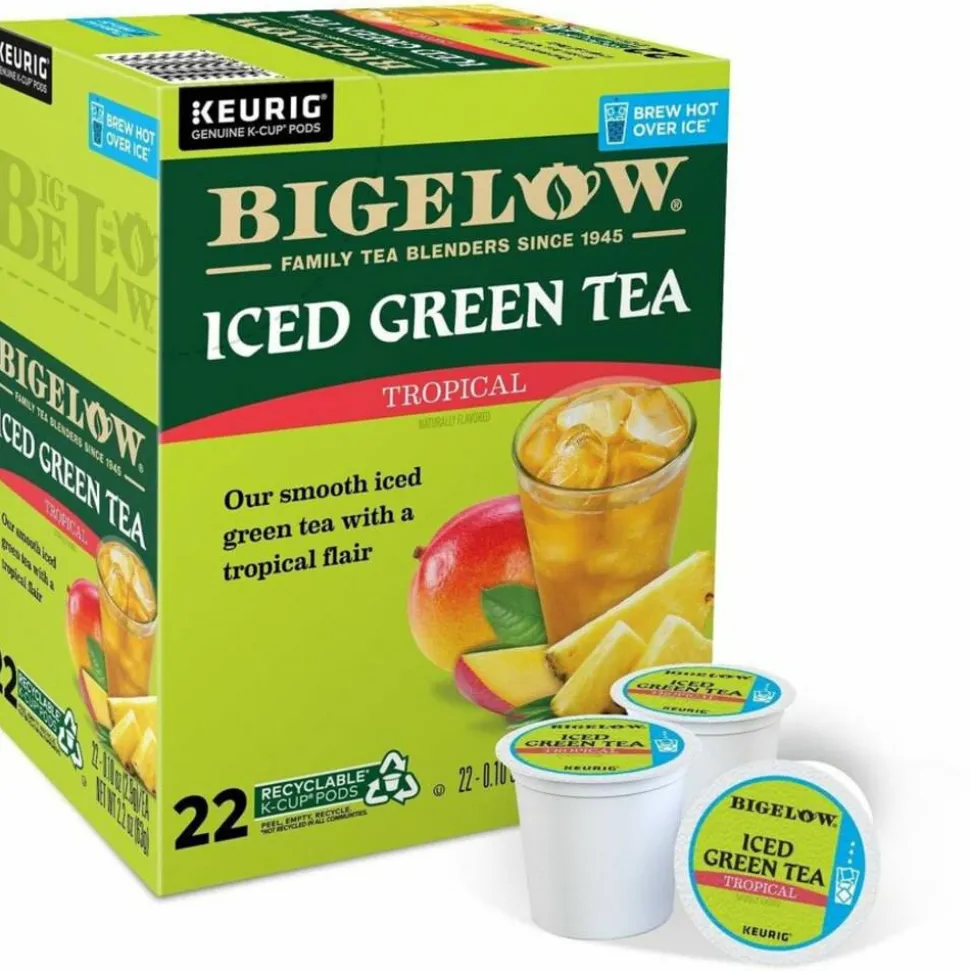 Bigelow Tropical Iced Green Tea K-Cup Pods, 0.10 Oz, Pack Of 22 Pods
