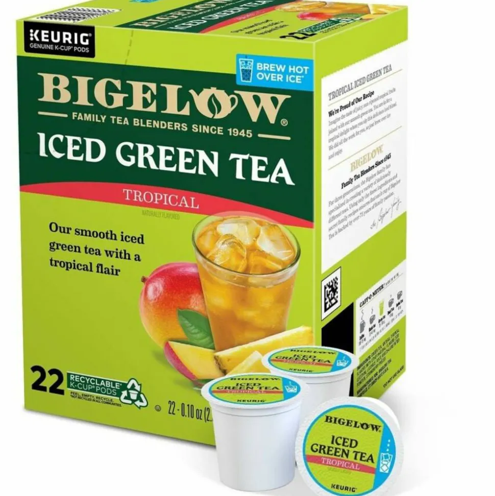 Bigelow Tropical Iced Green Tea K-Cup Pods, 0.10 Oz, Pack Of 22 Pods