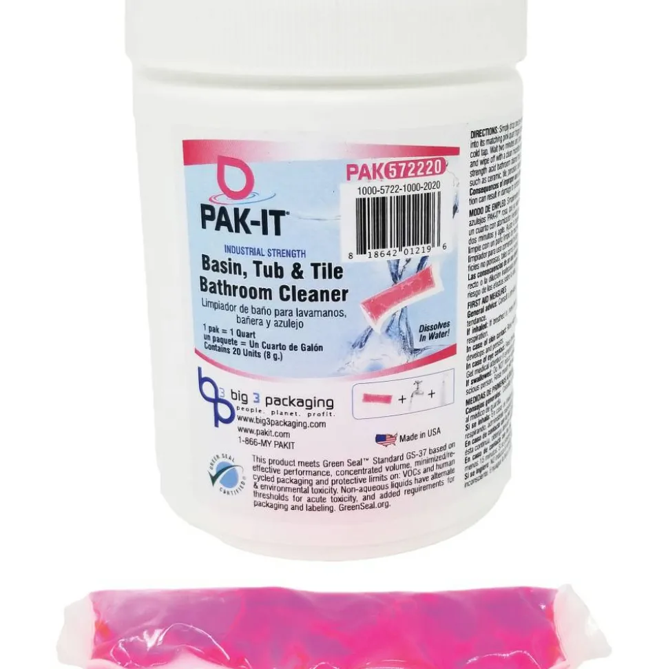 Big 3 Packaging PAK-IT Basin/Tub/Tile Bathroom Cleaner, Pack Of 20