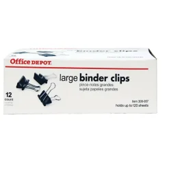 Binder Clips, Large, 2" Wide, 1" Capacity, Black, Box Of 12