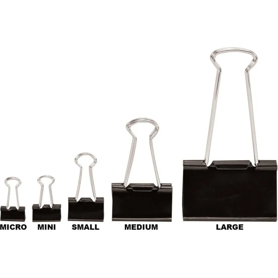Binder Clips, Small, 3/4" Wide, 3/8" Capacity, Black, 12 Clips Per Box, Pack Of 12 Boxes