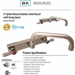 BK Resources Evolution Splash Mount Stainless Steel Faucet, 4.69