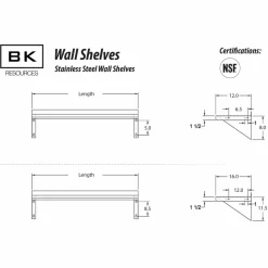 BK Resources Stainless Steel Economy Overshelf, 24w x 12d x 8h, Stainless Steel, Silver, 2/Pallet