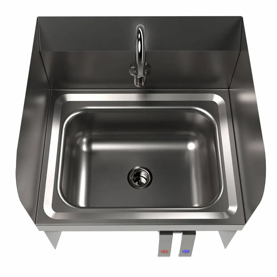 BK Resources Stainless Steel Hand Sink with Side Splashes, 14" l x 10" w x 5" d