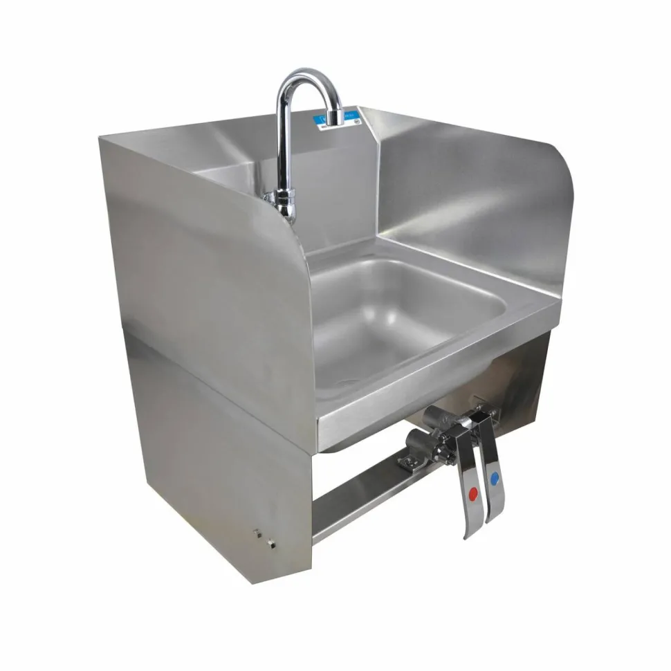 BK Resources Stainless Steel Hand Sink with Side Splashes, 14" l x 10" w x 5" d