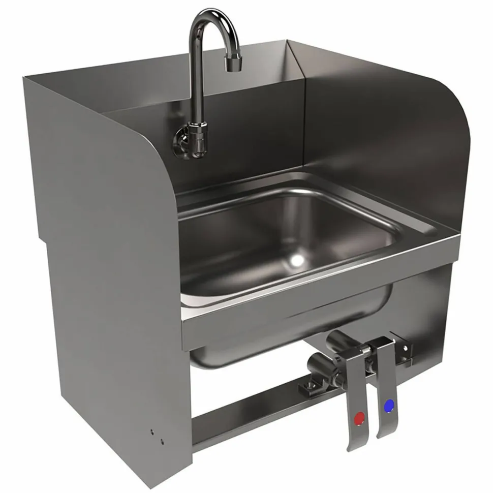 BK Resources Stainless Steel Hand Sink with Side Splashes, 14" l x 10" w x 5" d