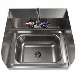 BK Resources Stainless Steel Hand Sink with Side Splashes and Faucet, 14" l x 10" w x 5" h