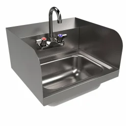 BK Resources Stainless Steel Hand Sink with Side Splashes and Faucet, 14" l x 10" w x 5" h