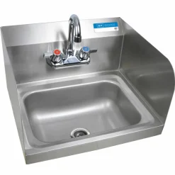 BK Resources Stainless Steel Hand Sink with Side Splashes and Faucet, 14