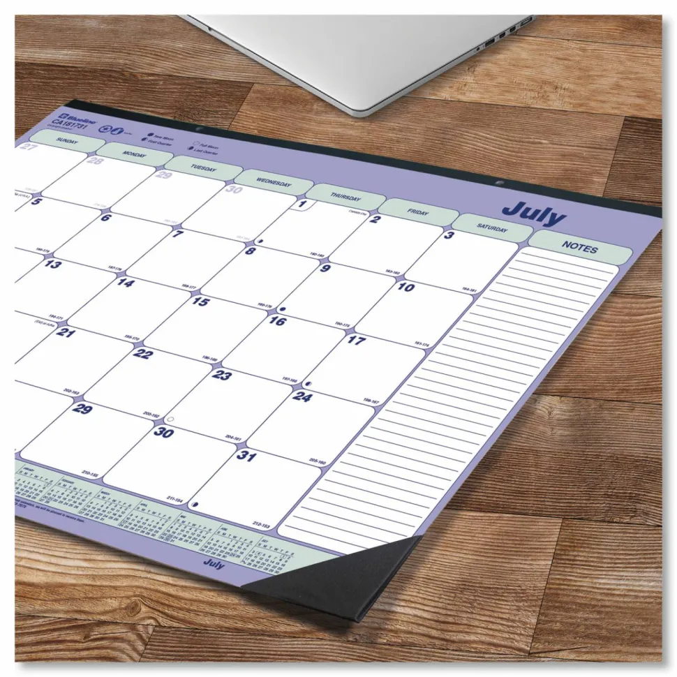 Blueline Academic 13-Month Desk Pad Calendar, 21.25 x 16, White/Blue/Green Sheets, Black Headband, 13-Month: July 2026 to July 2027, 2026 to 2027 Calendar