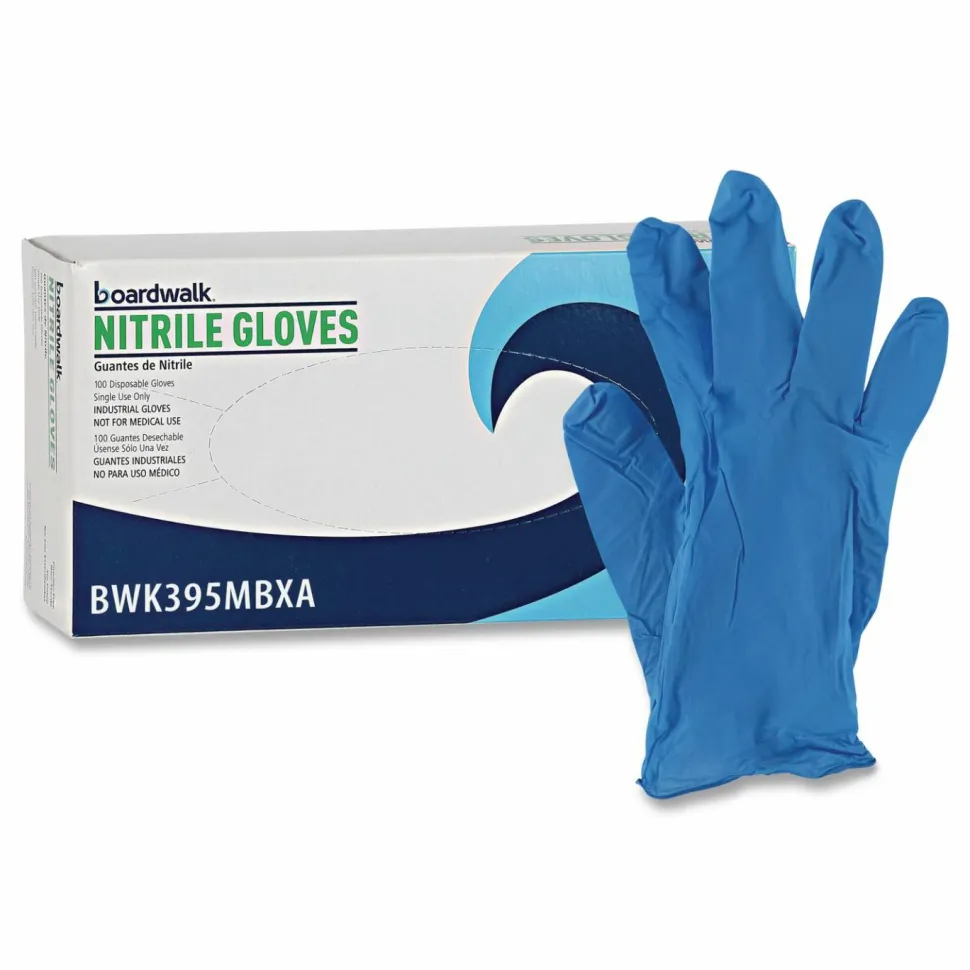 Boardwalk 395 Series Disposable General-Purpose Nitrile Gloves, Powder-Free, Medium, 5 mil Thick, 9.5" Long, Blue, 100/Box, 10 Boxes/CT
