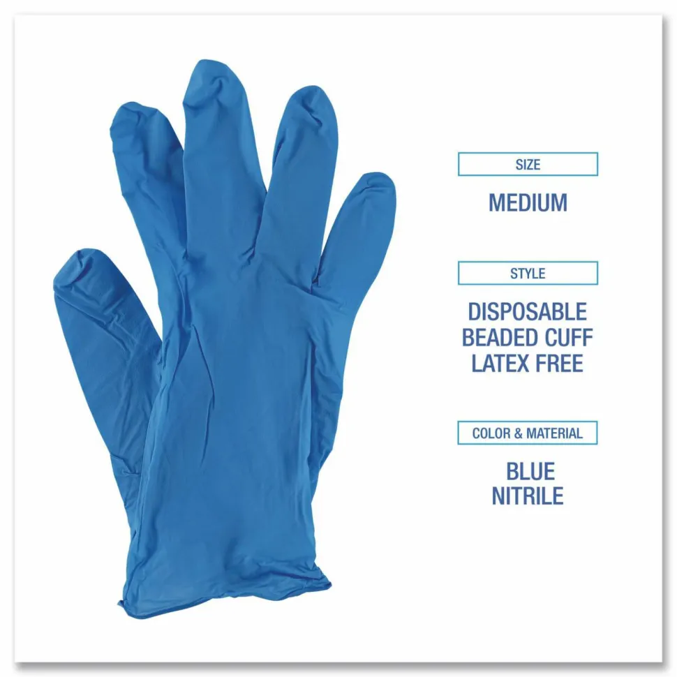 Boardwalk 395 Series Disposable General-Purpose Nitrile Gloves, Powder-Free, Medium, 5 mil Thick, 9.5" Long, Blue, 100/Box, 10 Boxes/CT