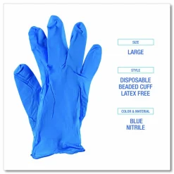 Boardwalk 395 Series Disposable General-Purpose Nitrile Gloves, Powder-Free, Large, 5 mil Thick, 9.5" Long, Blue, 100/Box, 10 Boxes/CT