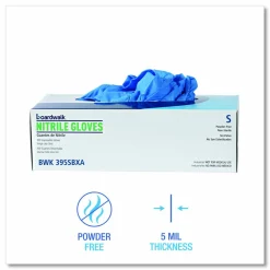 Boardwalk 395 Series Disposable General-Purpose Nitrile Gloves, Powder-Free, Small, 5 mil Thick, 9.5