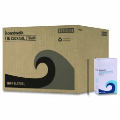 Boardwalk Cocktail Straws, 8", Polypropylene, Black, 500/Pack, 10 Packs/Carton