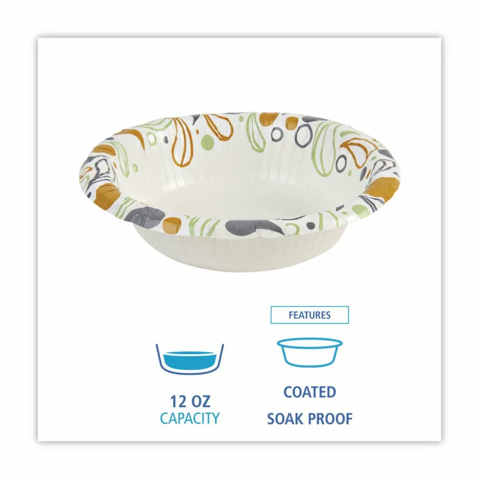 Boardwalk Deerfield Printed Paper Bowl, 12 oz, Coated/Soak Proof, Multicolor, 125/Pack, 8 Packs/Carton