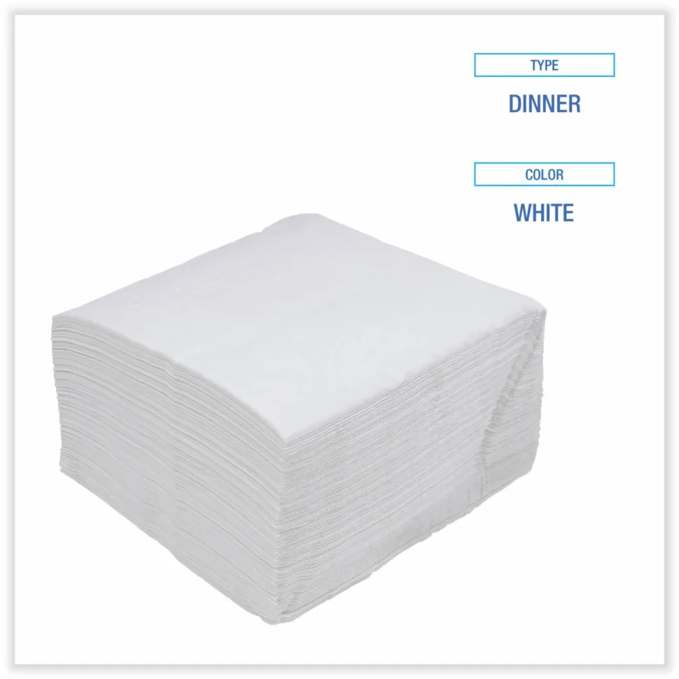 Boardwalk Dinner Napkin, 1-Ply, 17 x 17, White, 250/Pack, 12 Packs/Carton
