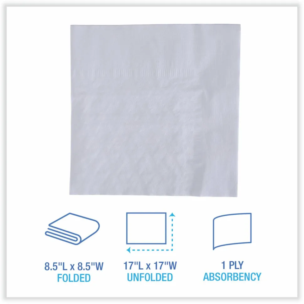 Boardwalk Dinner Napkin, 1-Ply, 17 x 17, White, 250/Pack, 12 Packs/Carton