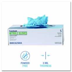 Boardwalk Disposable Examination Nitrile Gloves, Powder-Free, Small, 5 mil Thick, 9.5
