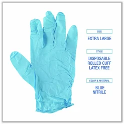 Boardwalk Disposable Examination Nitrile Gloves, Powder-Free, X-Large, 5 mil Thick, 9.5" Long, Blue, 100/Box, 10 Boxes/Carton