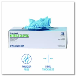 Boardwalk Disposable Examination Nitrile Gloves, Powder-Free, X-Large, 5 mil Thick, 9.5