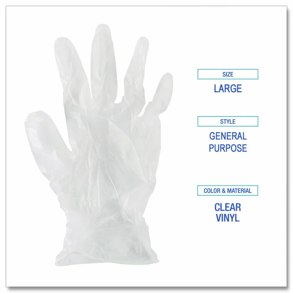 Boardwalk General Purpose Vinyl Gloves, Powder-Free, X-Large, 2.6 mil Thick, 9.5" Long, Clear, 100/Box