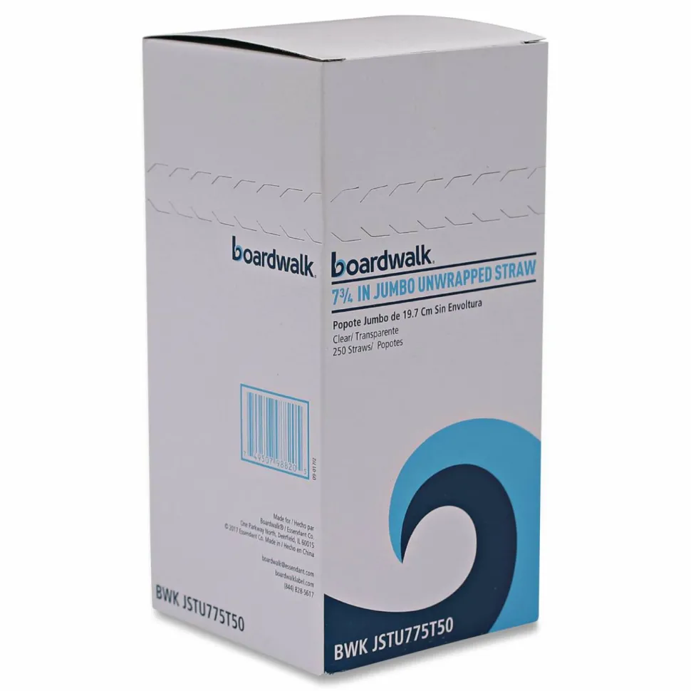 Boardwalk Jumbo Straws, Unwrapped, 7.75", Plastic, Translucent, 250/Pack, 50 Packs/Carton