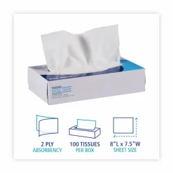 Boardwalk Office Packs Facial Tissue, Flat Box, 2-Ply, White, 100 Sheets/Box, 30 Boxes/Carton