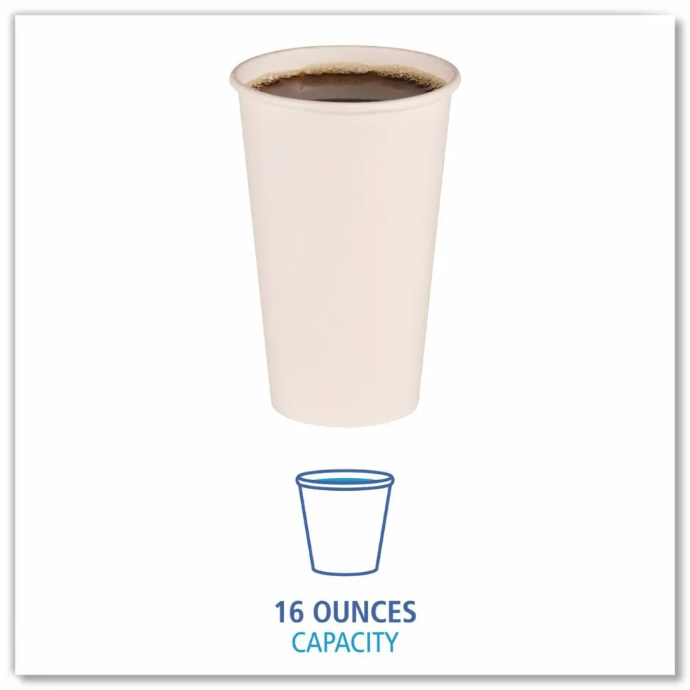 Boardwalk Paper Hot Cups, 16 oz, White, 50/Sleeve, 20 Sleeves/Carton